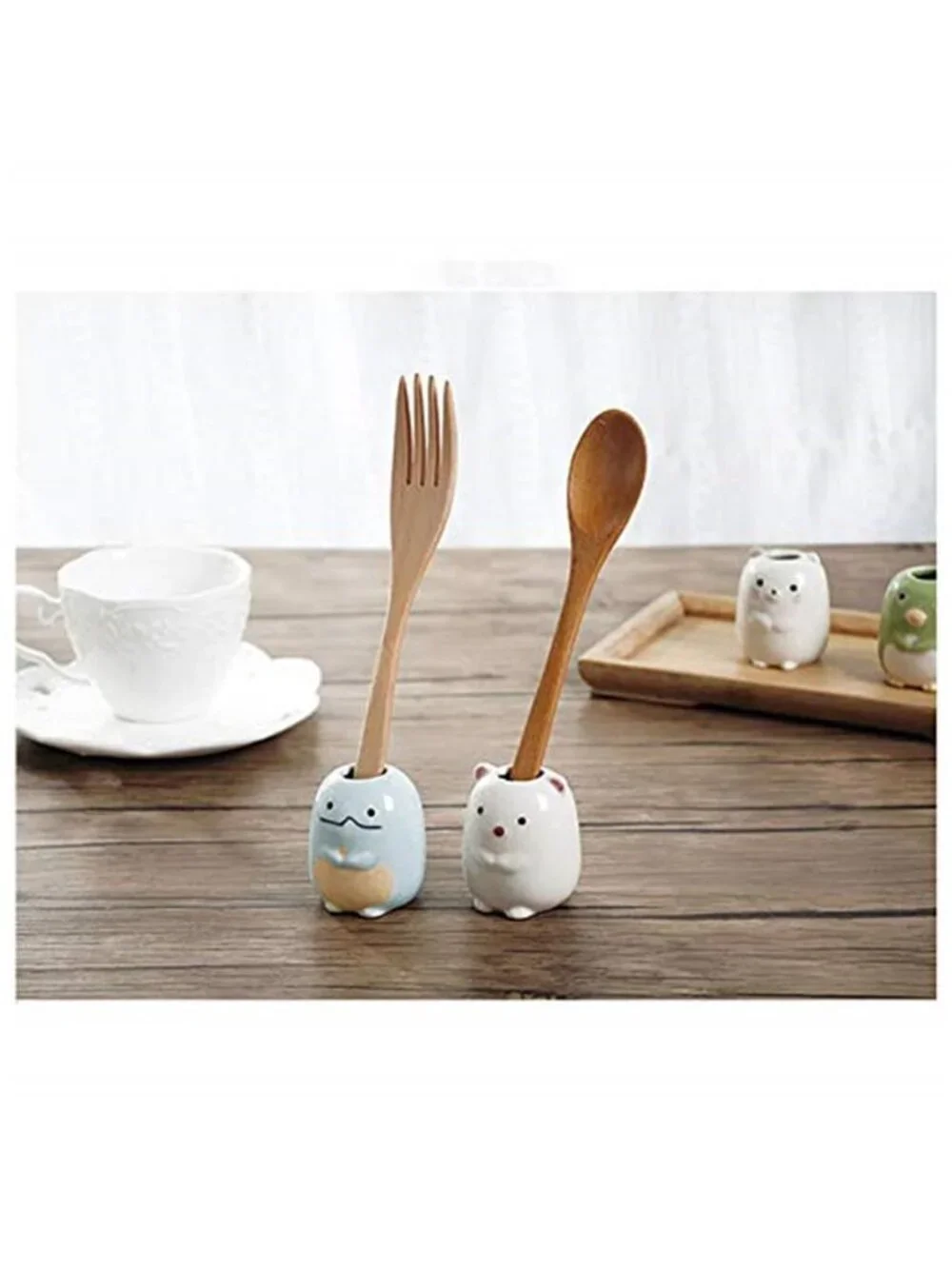 Ceramic Animal Toothbrush Holder 4 Set Bathroom Toothpick Cotton Swab Organizer